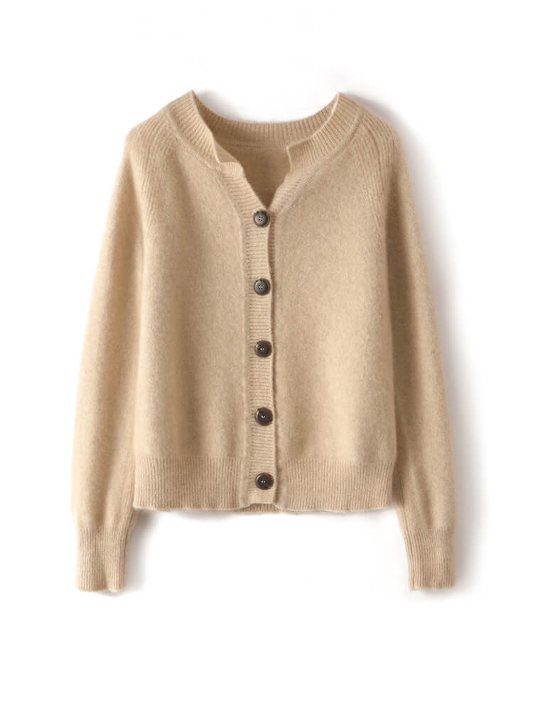 Raglan Sleeve V-Neck Button Front Cashmere Cardigan