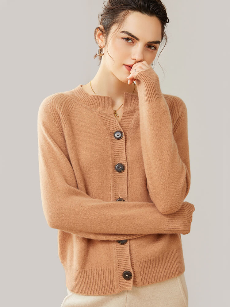 Raglan Sleeve V-Neck Button Front Cashmere Cardigan