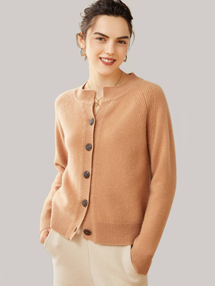 Raglan Sleeve V-Neck Button Front Cashmere Cardigan