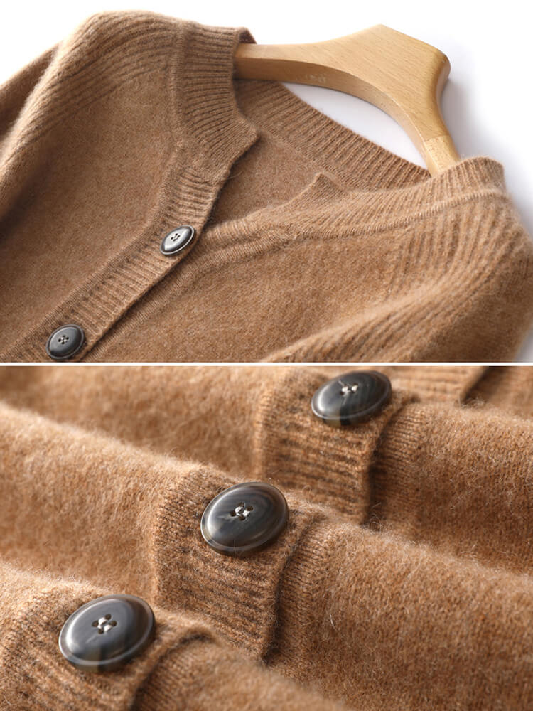 Raglan Sleeve V-Neck Button Front Cashmere Cardigan