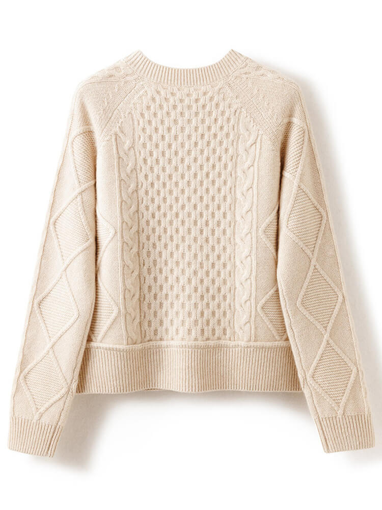 Crewneck Cable Knit Cashmere Cardigan for Women