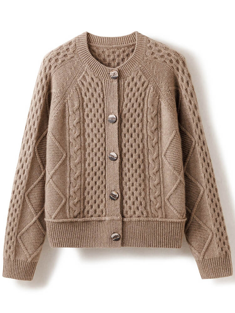 Crewneck Cable Knit Cashmere Cardigan for Women