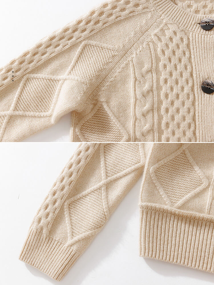 Crewneck Cable Knit Cashmere Cardigan for Women