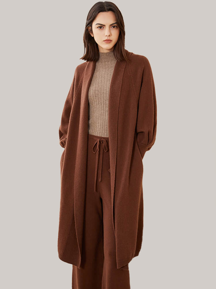 Open Front Long Puff Sleeve Cashmere Robe Cardigan [CC022