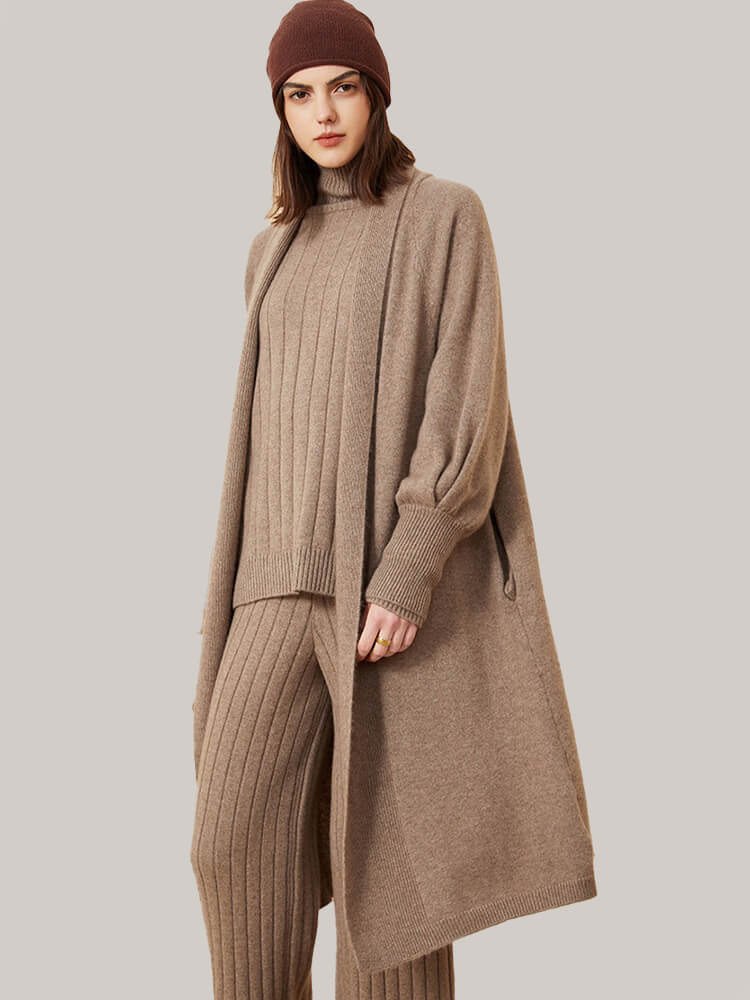 Open Front Long Puff Sleeve Cashmere Robe Cardigan