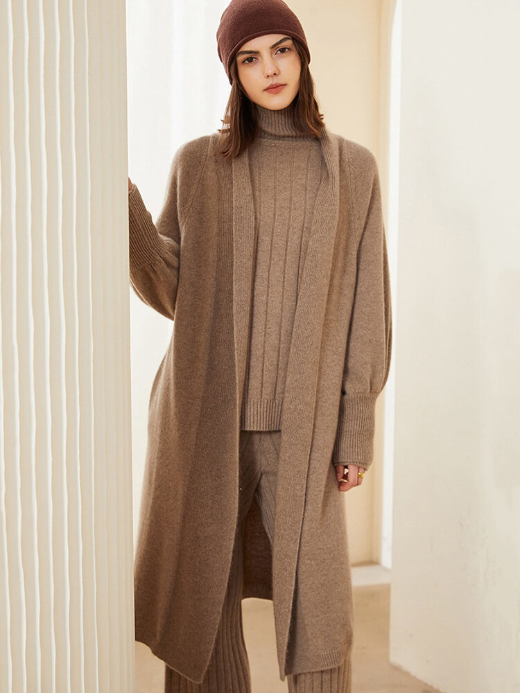 Open Front Long Puff Sleeve Cashmere Robe Cardigan