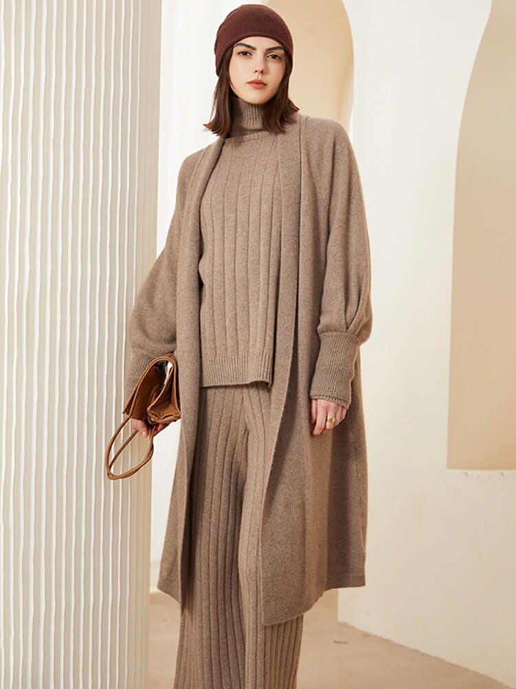 Open Front Long Puff Sleeve Cashmere Robe Cardigan