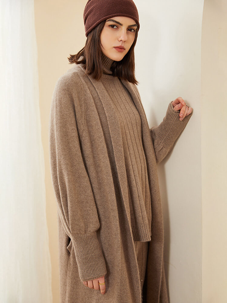 Open Front Long Puff Sleeve Cashmere Robe Cardigan