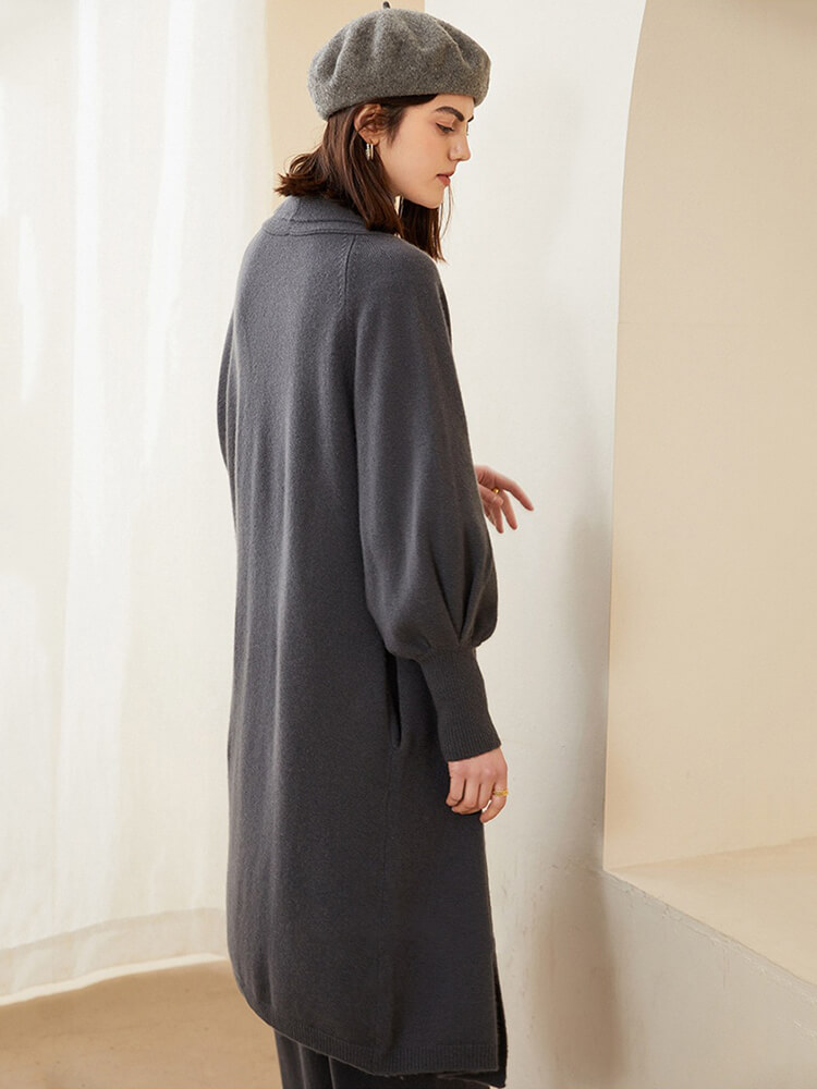 Open Front Long Puff Sleeve Cashmere Robe Cardigan