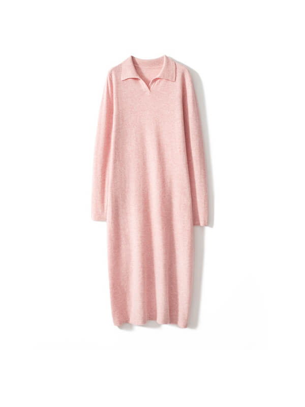 Wool Cashmere Blend Casual Autumn Polo Sweater Dress