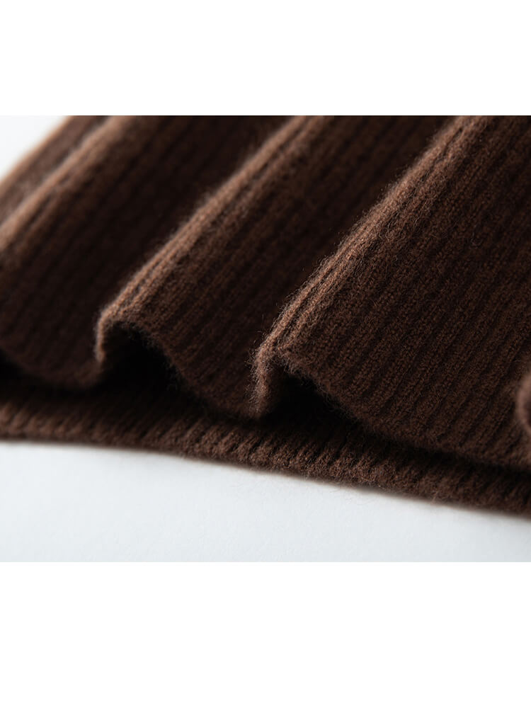 Long Sleeve Slim Fit V-Neck Ribbed Cashmere Knit Dress