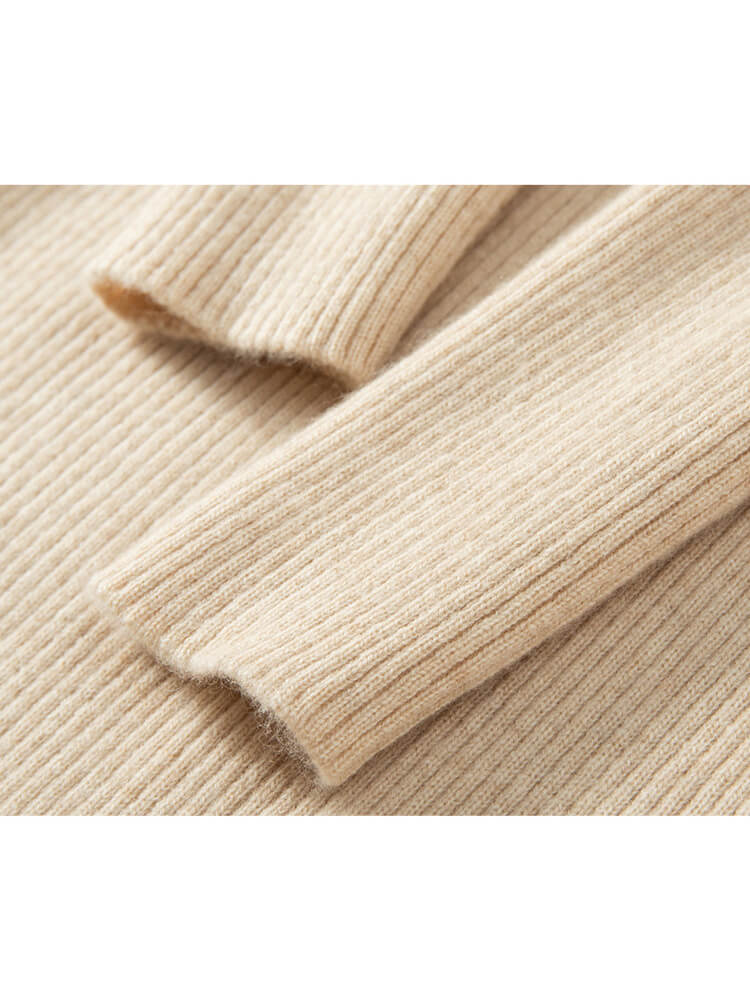 Sweetheart Neckline Long Sleeves Cashmere Ribbed Knit Dress
