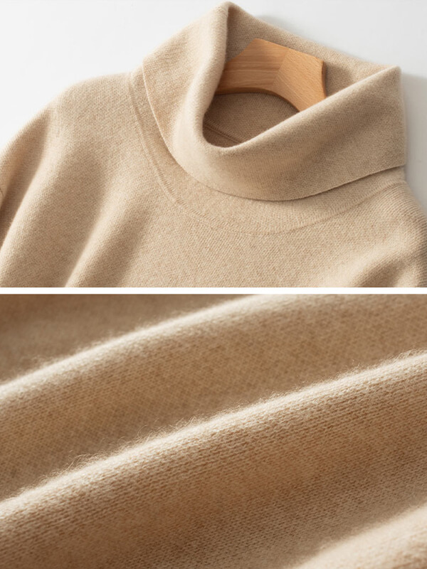Women Long Sleeve Loose-fit Pure Cashmere Turtleneck Dress