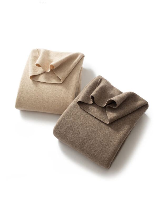 Women Long Sleeve Loose-fit Pure Cashmere Turtleneck Dress