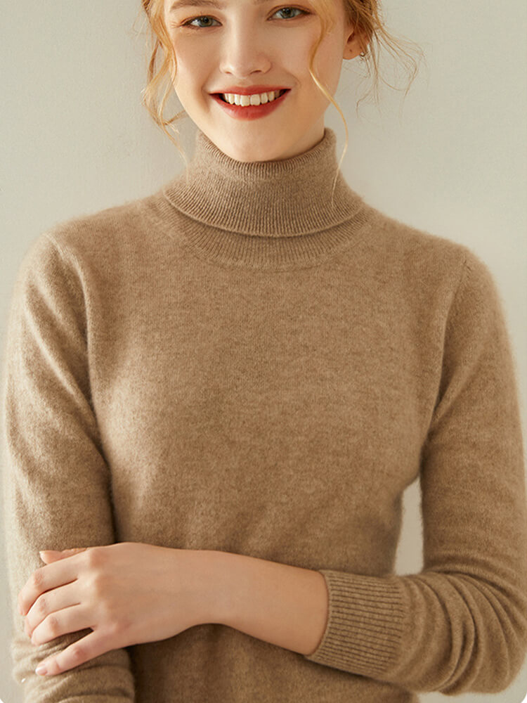 Sleek Long-Sleeve Turtleneck Cashmere Mini Dress