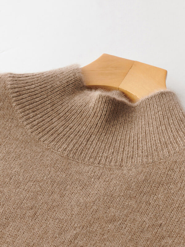 Striped Wool Cashmere Blend Mock Neck Midi Sweater Dress
