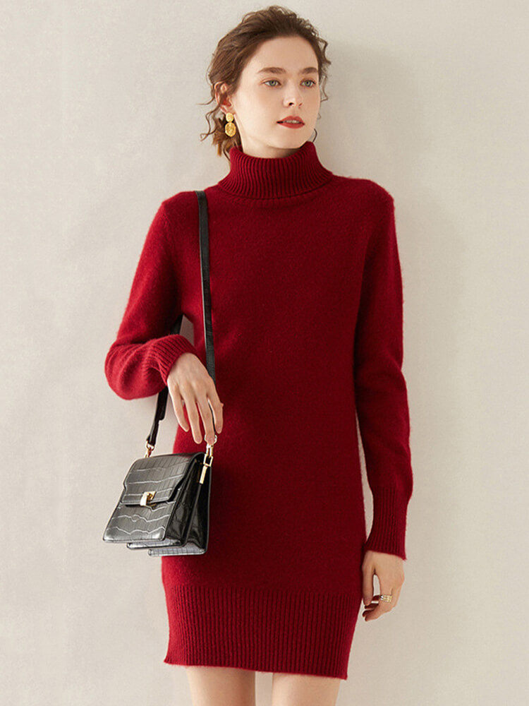 Cable-Knit V-Neck Cashmere Sweater Dress