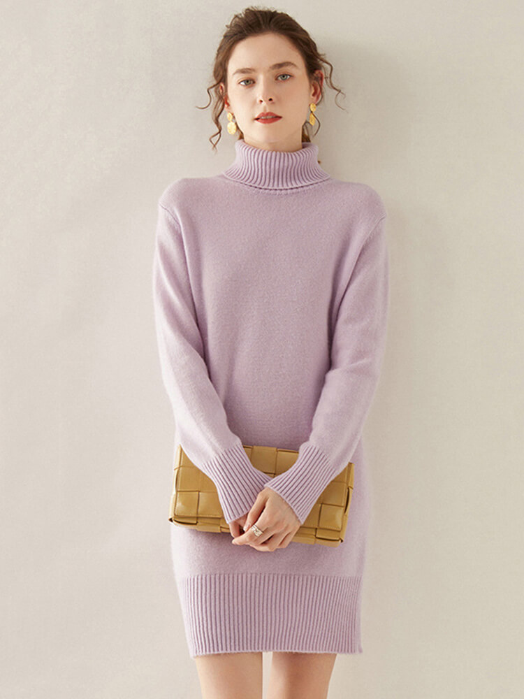Thickened Turtleneck Cashmere Sweater Dress