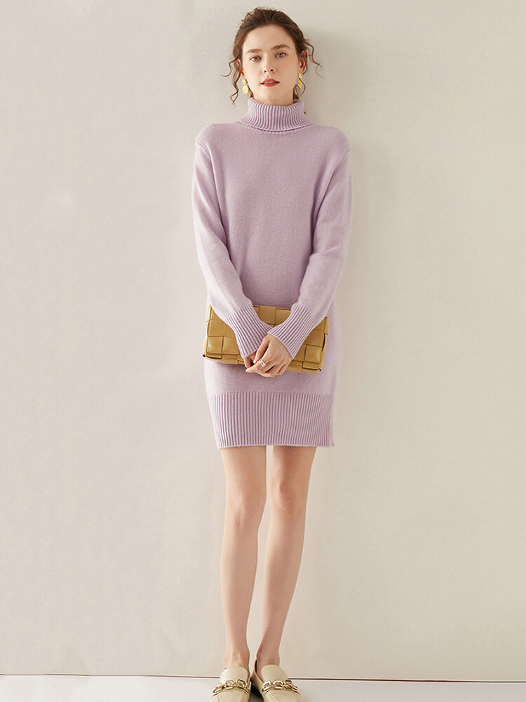 Thickened Turtleneck Cashmere Sweater Dress