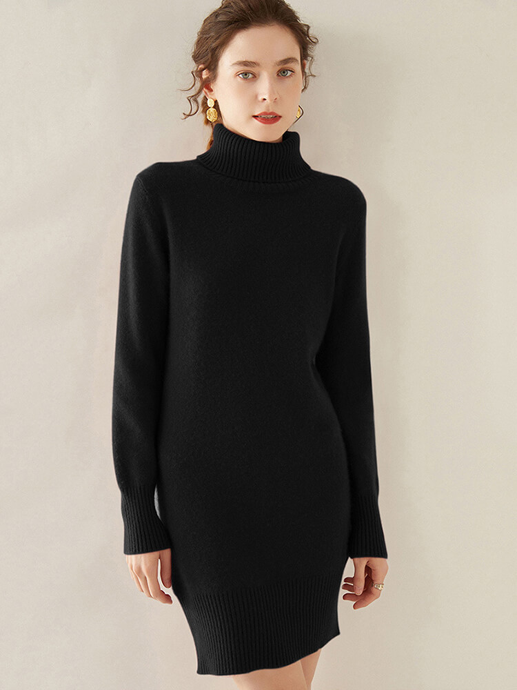 Thickened Turtleneck Cashmere Sweater Dress