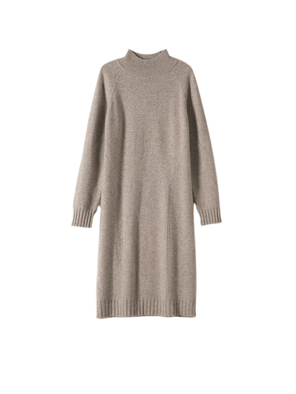 Casual Long Sleeve Half Turtleneck Cashmere Sweater Dress
