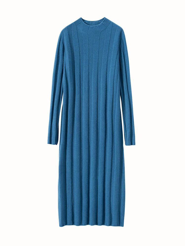 Casual Long Sleeve Half Turtleneck Cashmere Sweater Dress