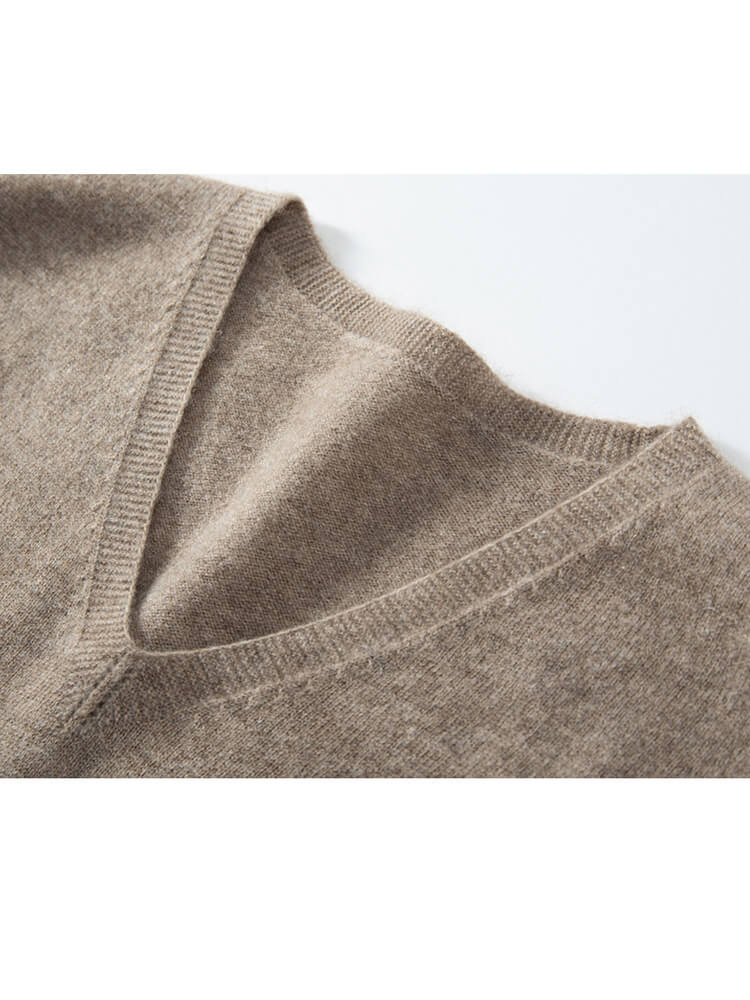 Cozy Long-Sleeve Classic V-Neck Cashmere Midi Dress