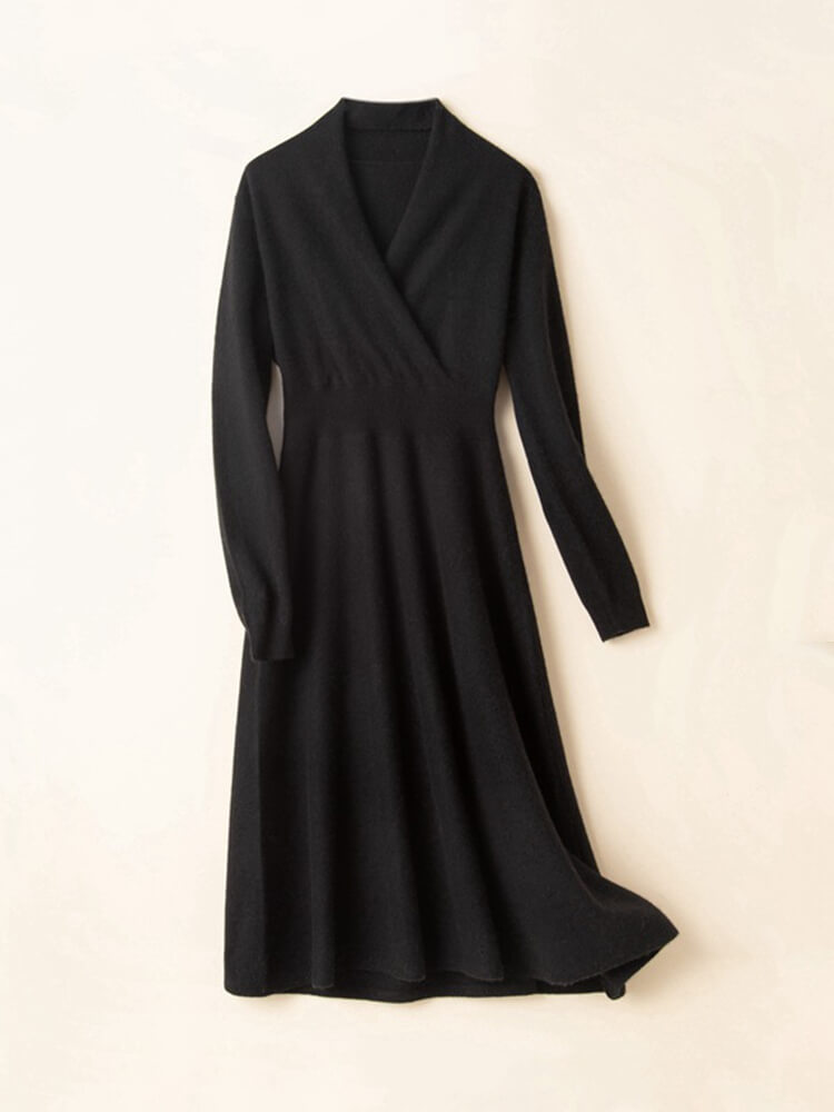 Graceful Long Sleeve V-Neck Cashmere Wrap Dress