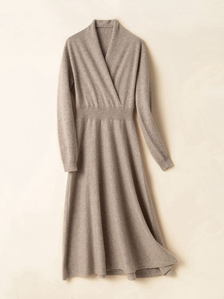 Graceful Long Sleeve V-Neck Cashmere Wrap Dress