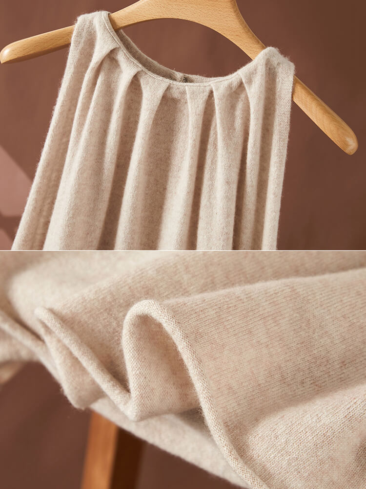 Sleeveless Gathered Halter Neck Cashmere A-line Sweater Dress