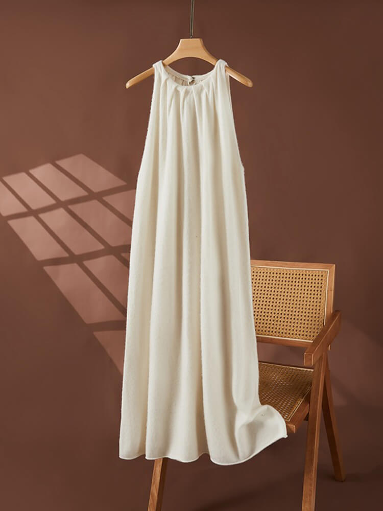 Sleeveless Gathered Halter Neck Cashmere A-line Sweater Dress