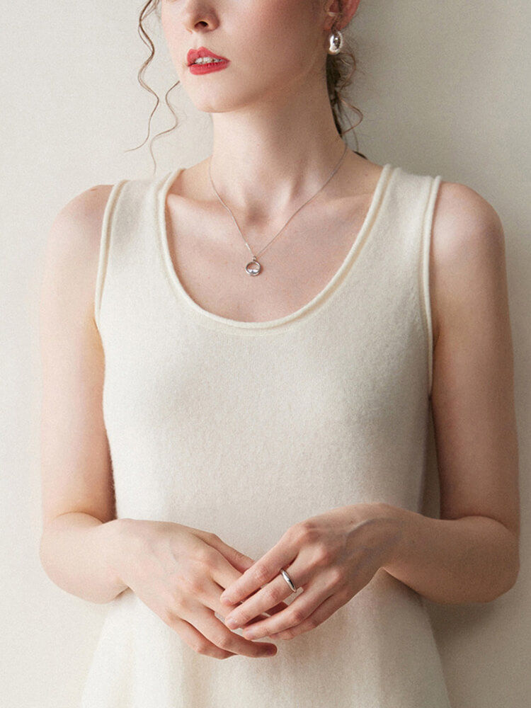Sleeveless Scoop Neck Midi Cashmere Tank Dress