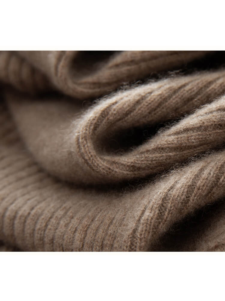 Long Sleeve Crewneck Ribbed 100% Cashmere A-Line Midi Dress