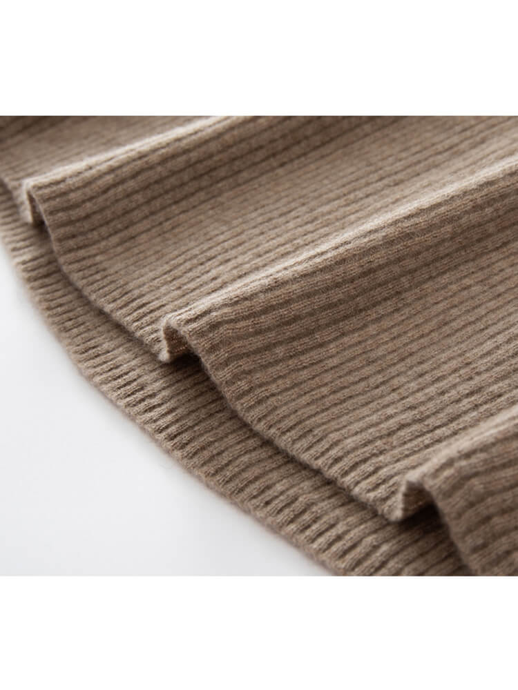 Long Sleeve Crewneck Ribbed 100% Cashmere A-Line Midi Dress