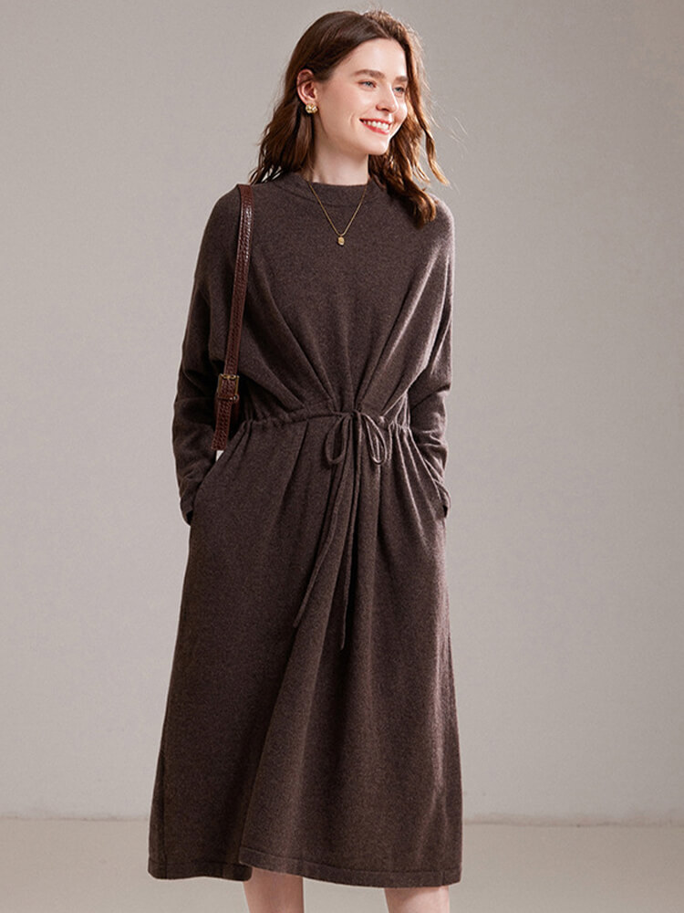 Thickened Pure Cashmere Mock Neck Long Sleeve Oversized Dress
