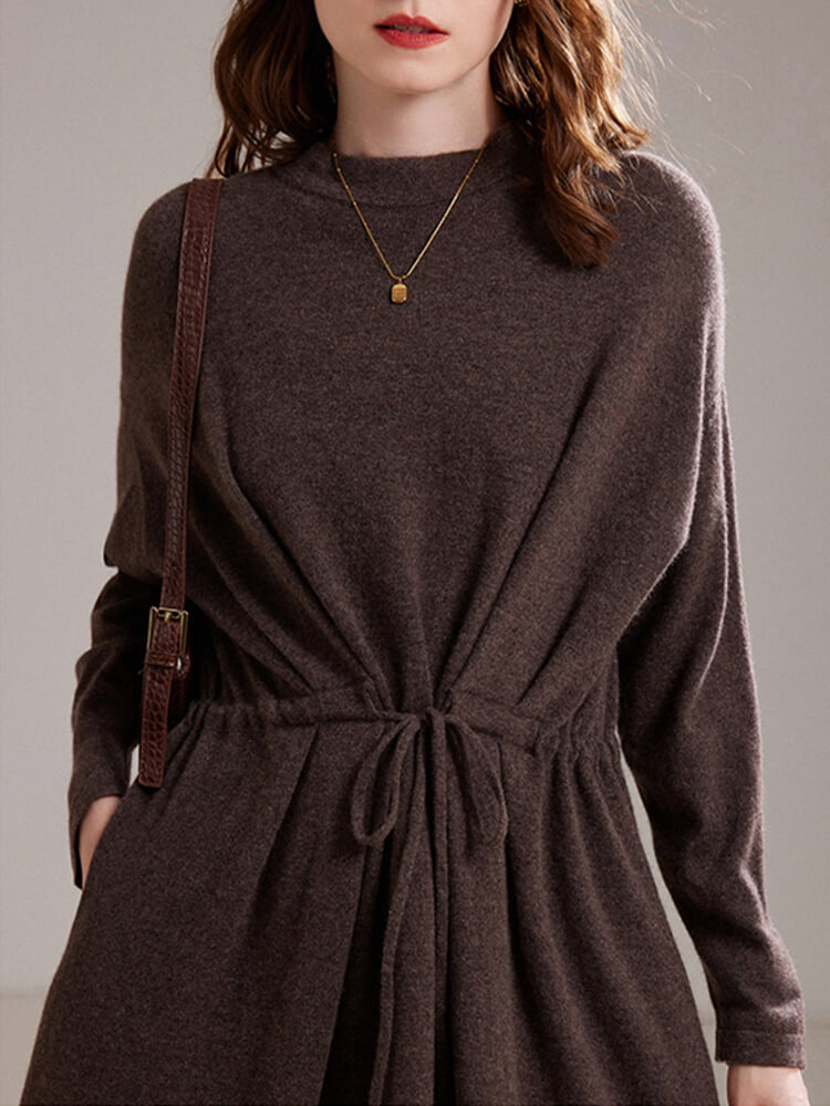 Thickened Pure Cashmere Mock Neck Long Sleeve Oversized Dress