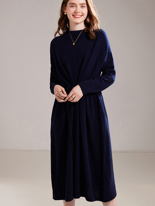 Thickened Pure Cashmere Mock Neck Long Sleeve Oversized Dress