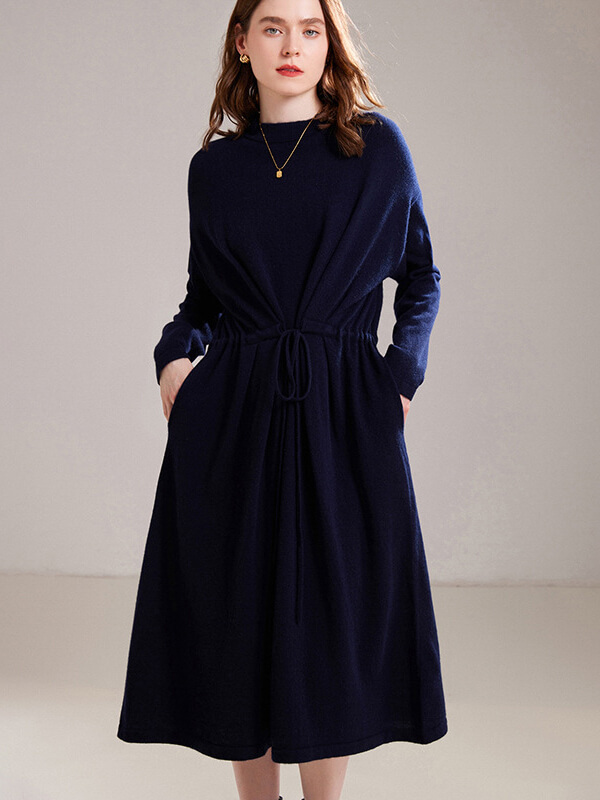 Thickened Pure Cashmere Mock Neck Long Sleeve Oversized Dress