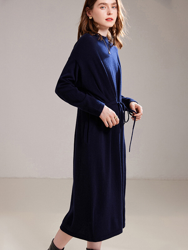 Thickened Pure Cashmere Mock Neck Long Sleeve Oversized Dress