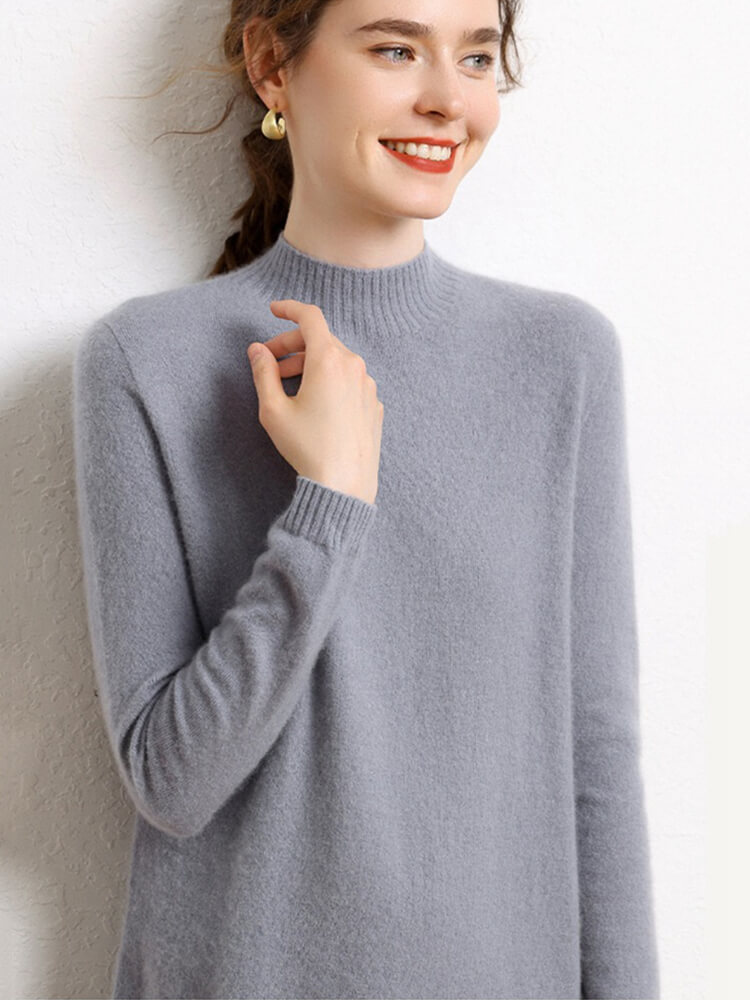 Cashmere Mock Neck Midi Dress with Side Slit
