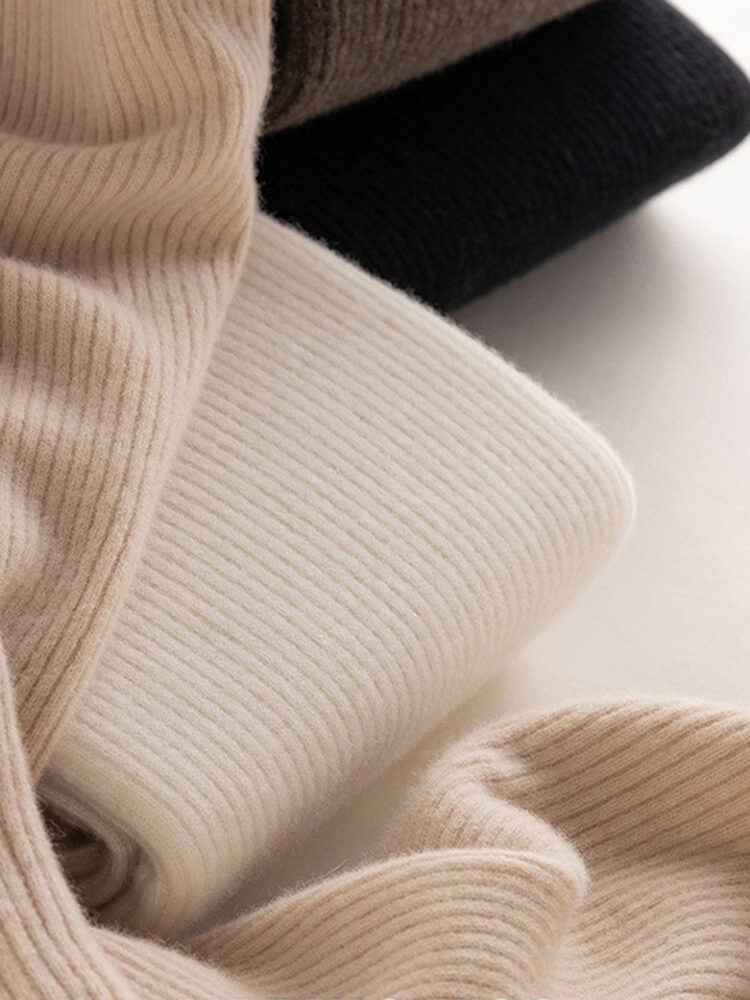 Ribbed 100% Cashmere Mock Neck Bodycon Midi Dress