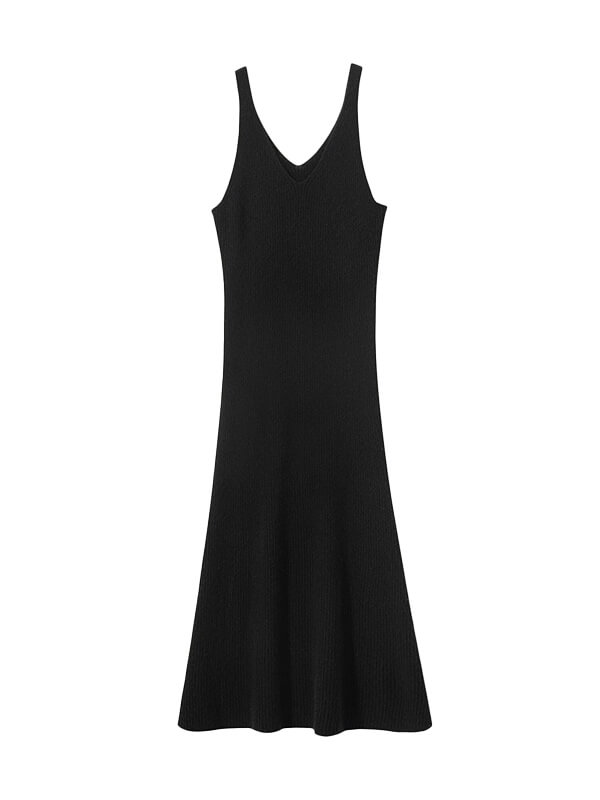 Ribbed V-Neck Cashmere Sleeveless Dress