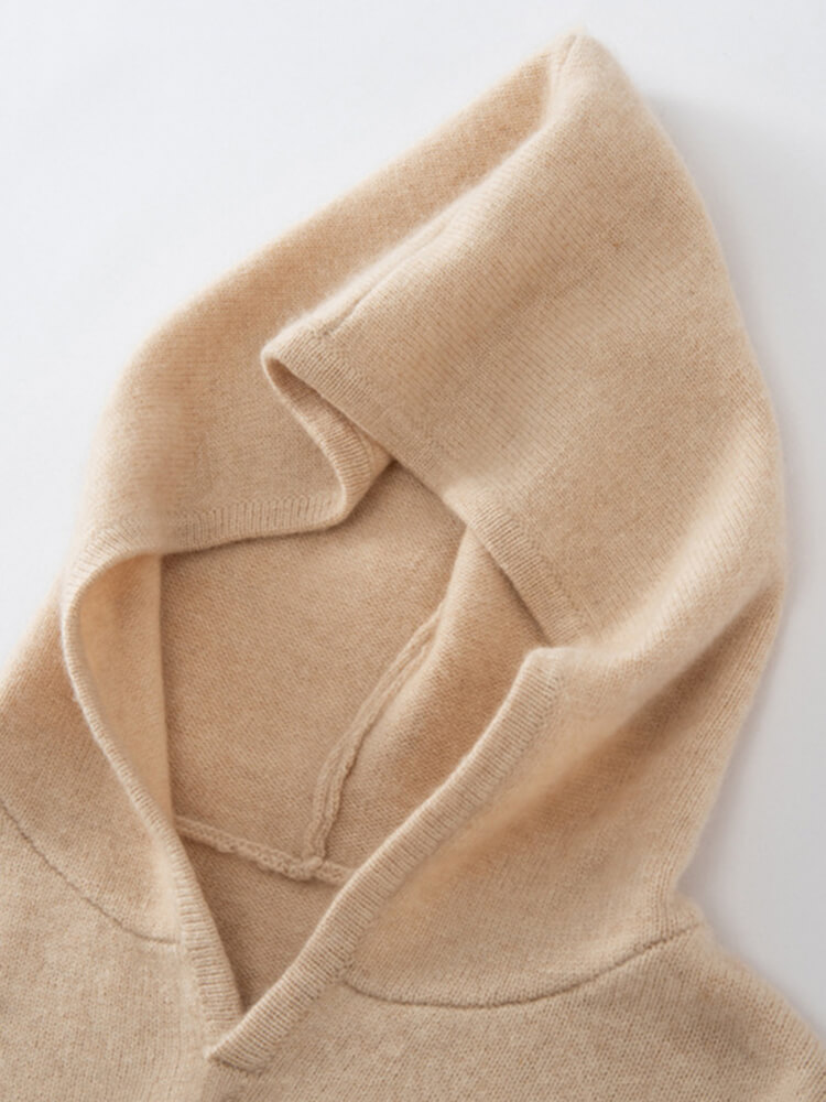Long Sleeve Women Relaxed 100% Cashmere Hoodie Midi Dress