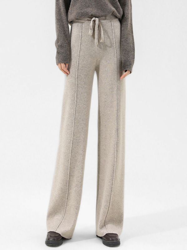 Womens 100% Cashmere Knitted Wide-Legs Pants Thicken Pure Wool