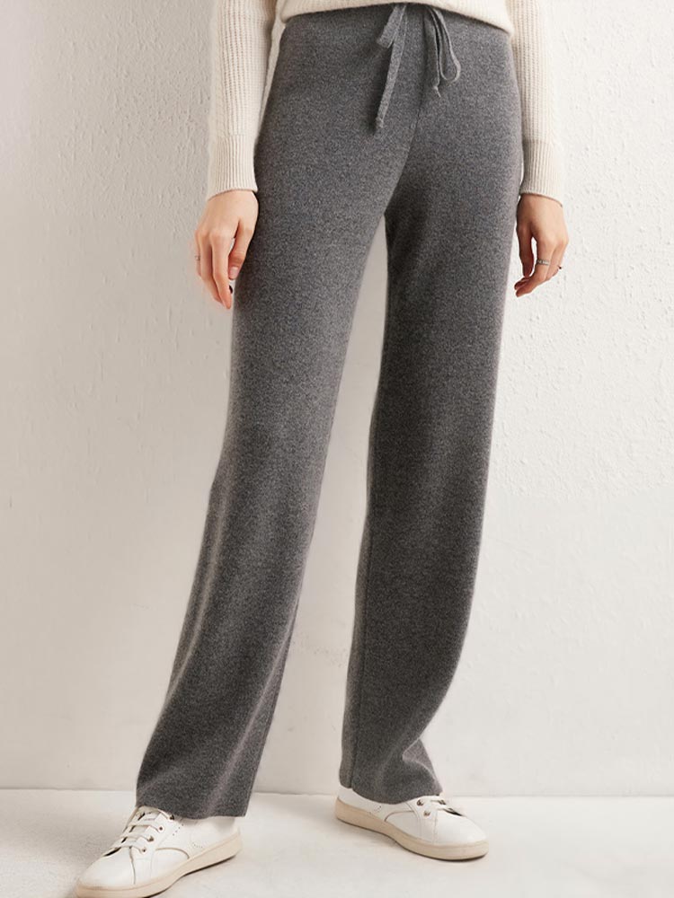 Womens 100% Cashmere Knitted Wide-Legs Pants Thicken Pure Wool