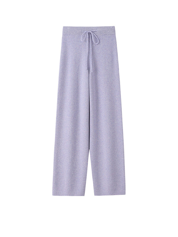 Womens Pure Cashmere Wide Leg Pants with Drawstring