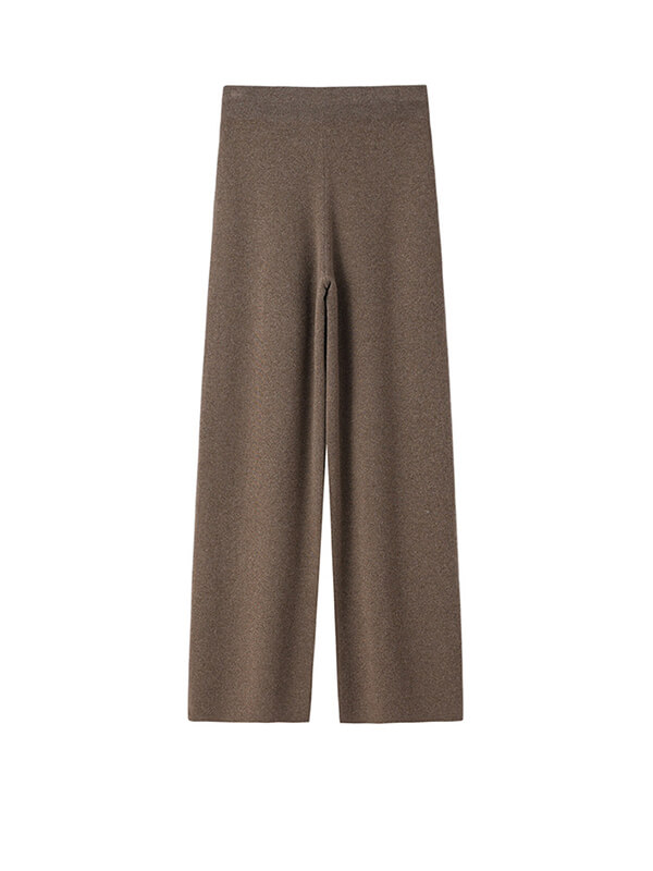 Womens Pure Cashmere Wide Leg Pants with Drawstring