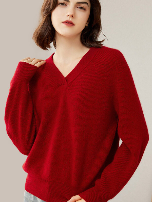 V-Neck Rib-Knit Cashmere Sweater