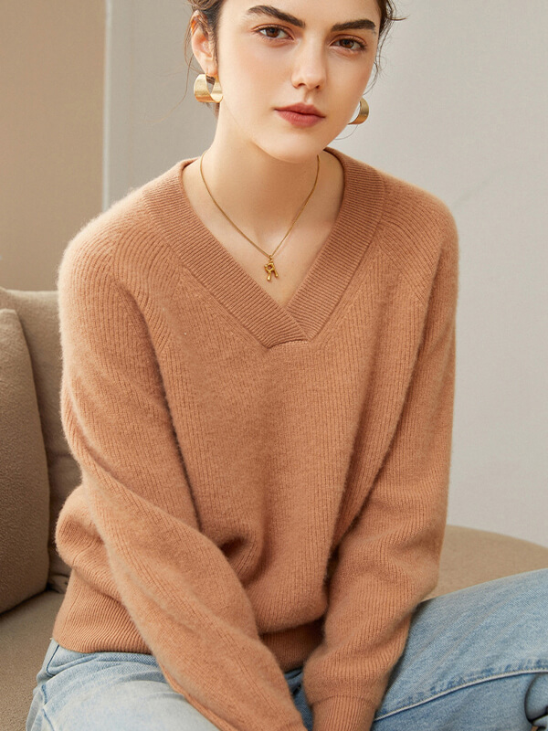 V-Neck Rib-Knit Cashmere Sweater