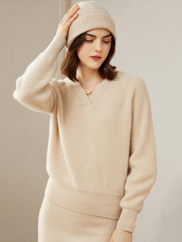 V-Neck Rib-Knit Cashmere Sweater